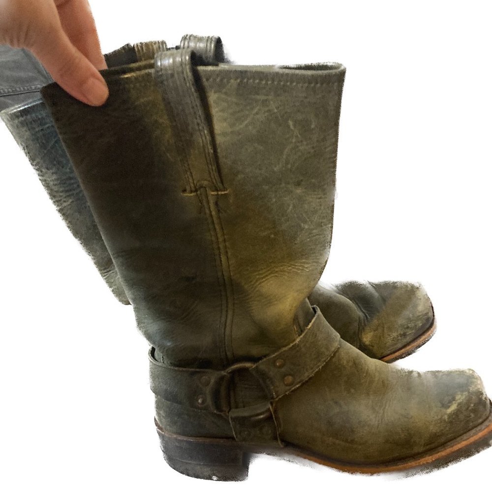 Frye Harness Blue Leather Moto Boots sz 9.5 womens